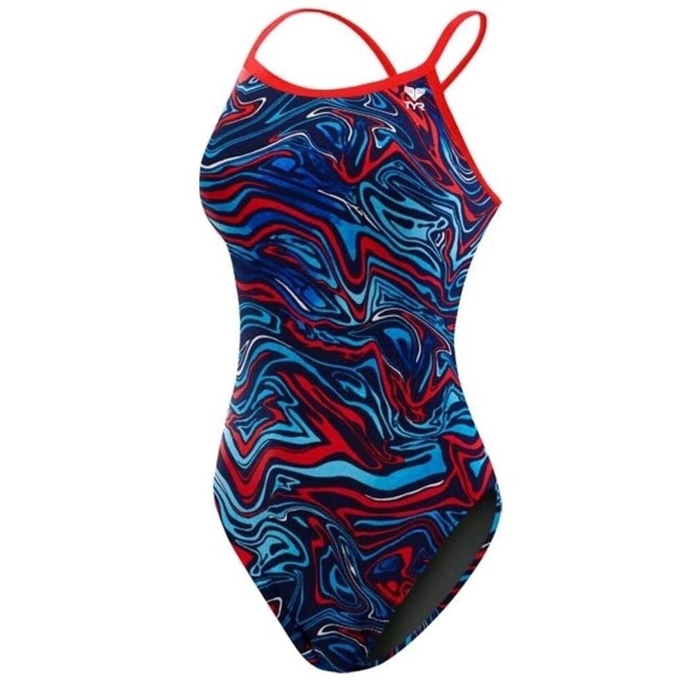 TYR Heatwave Cutoutfit One-pc Swimsuit Blue Red THW7A Size 26 | Girls Size 10/12